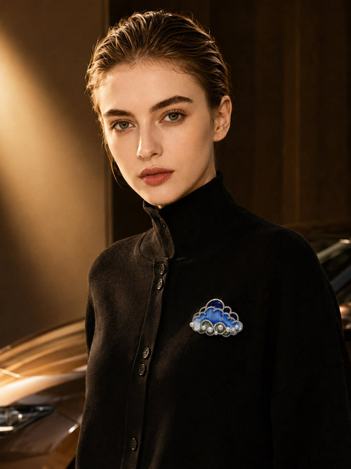Blue Cloud Wave Brooch
