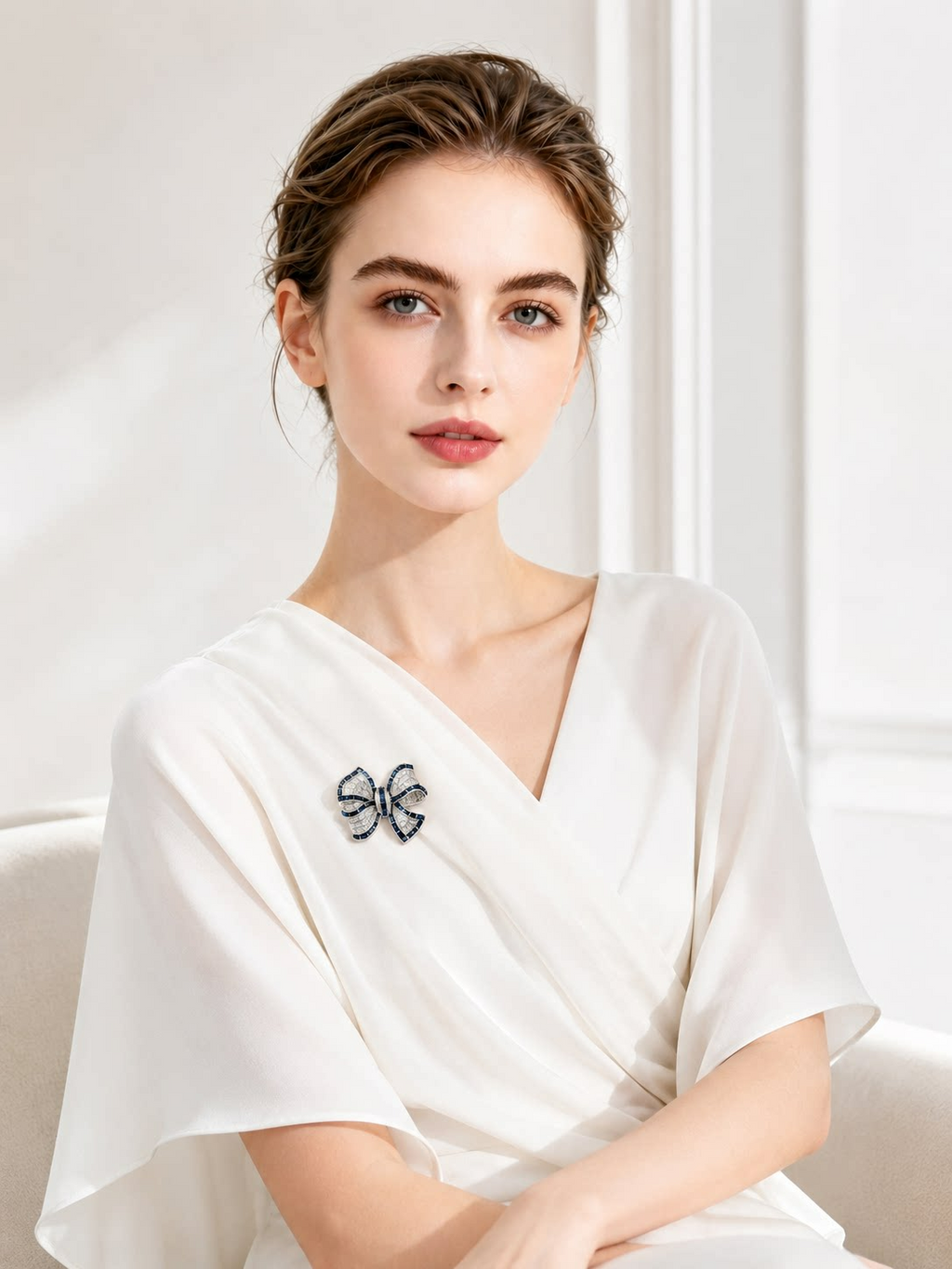 Sapphire Blue Bow Brooch