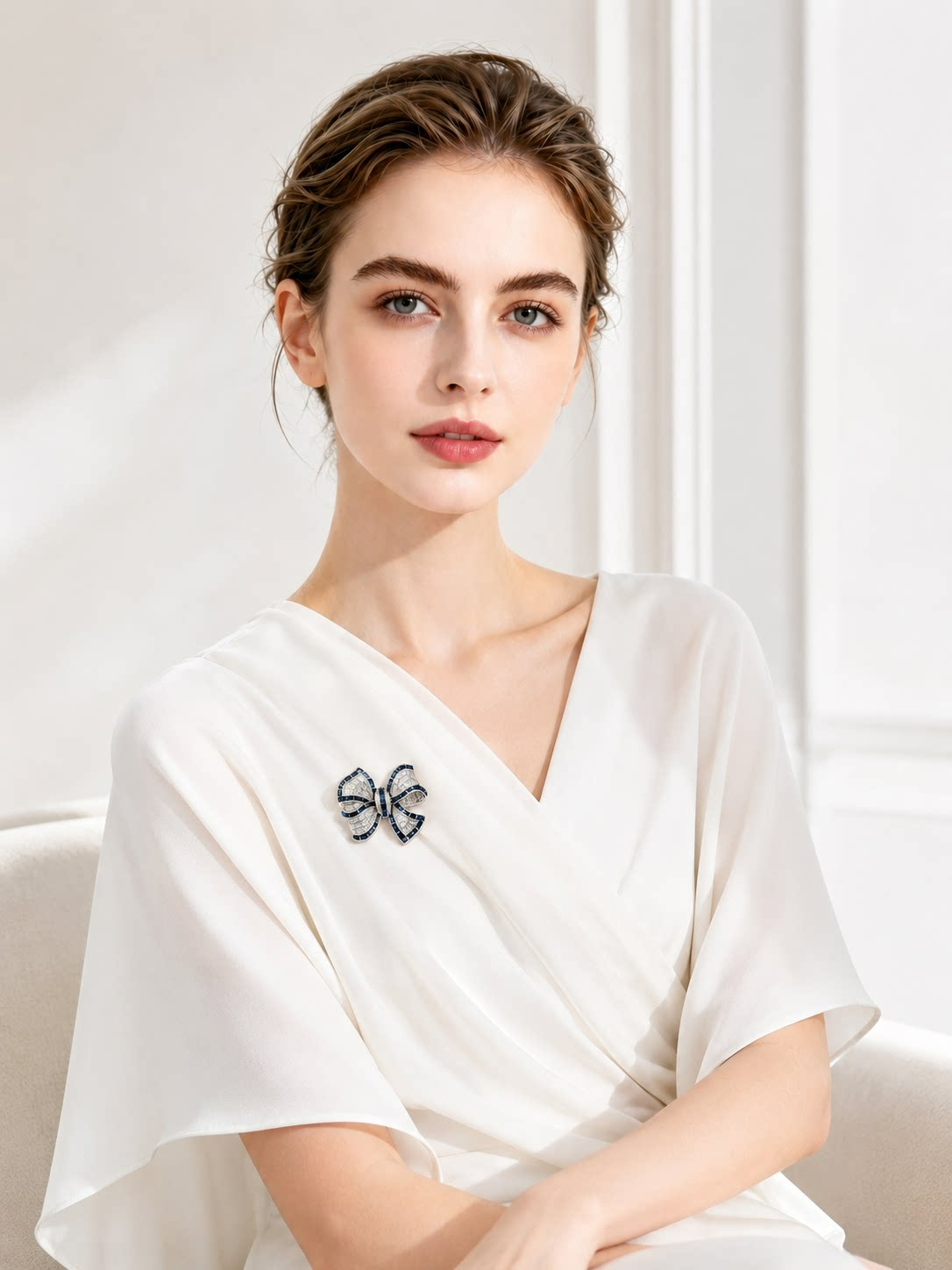 Sapphire Blue Bow Brooch