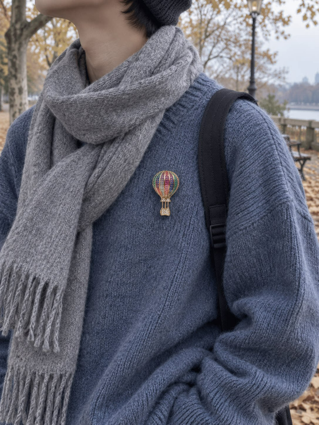 Rainbow Hot Air Balloon Brooch