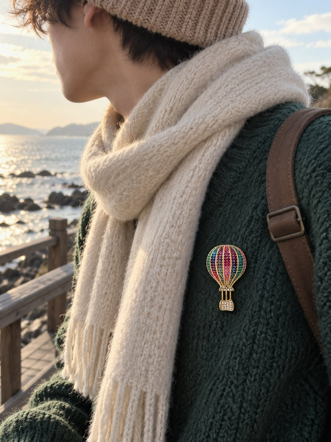 Rainbow Hot Air Balloon Brooch
