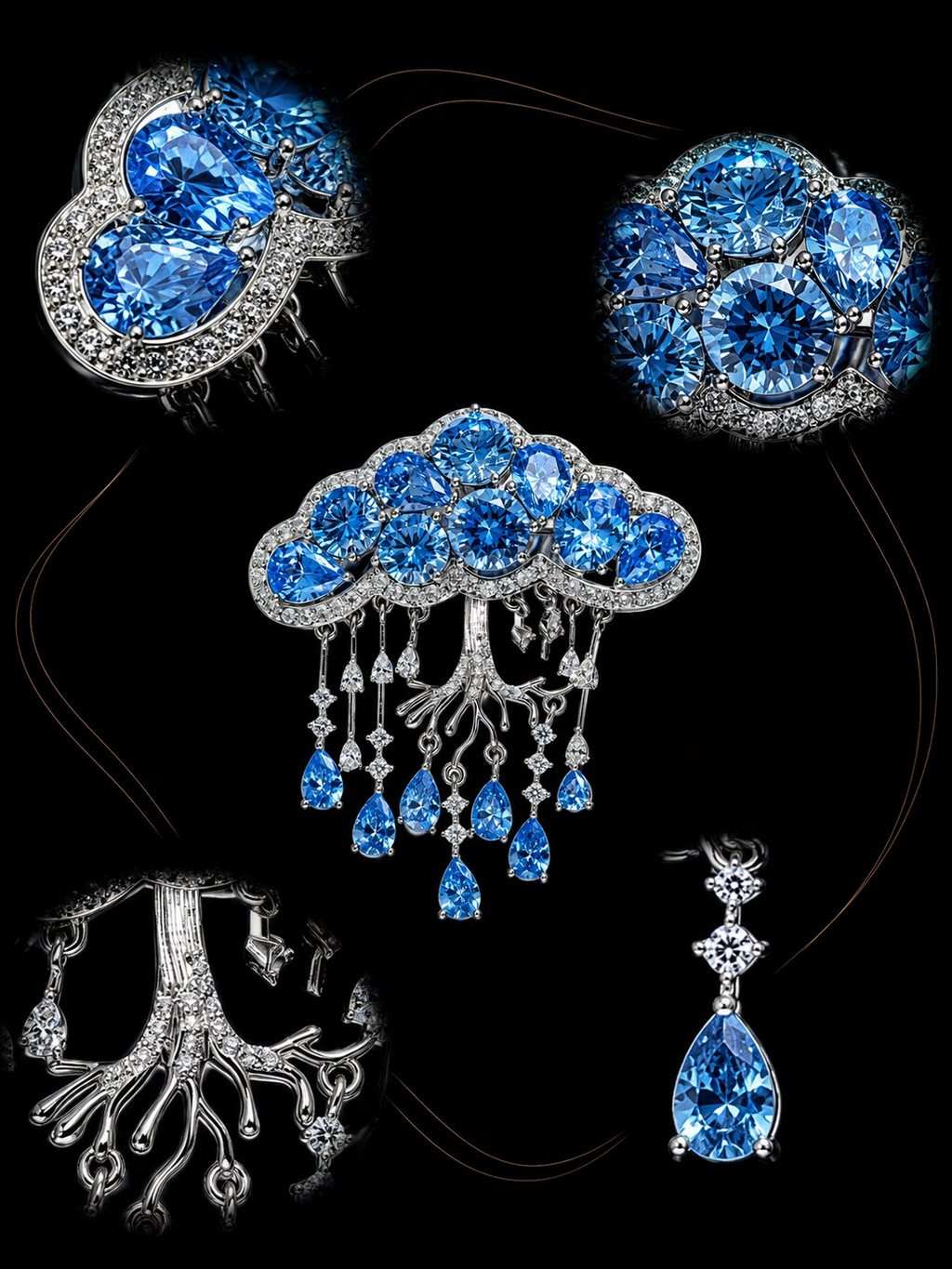 Blue Crystal Rain Cloud Brooch