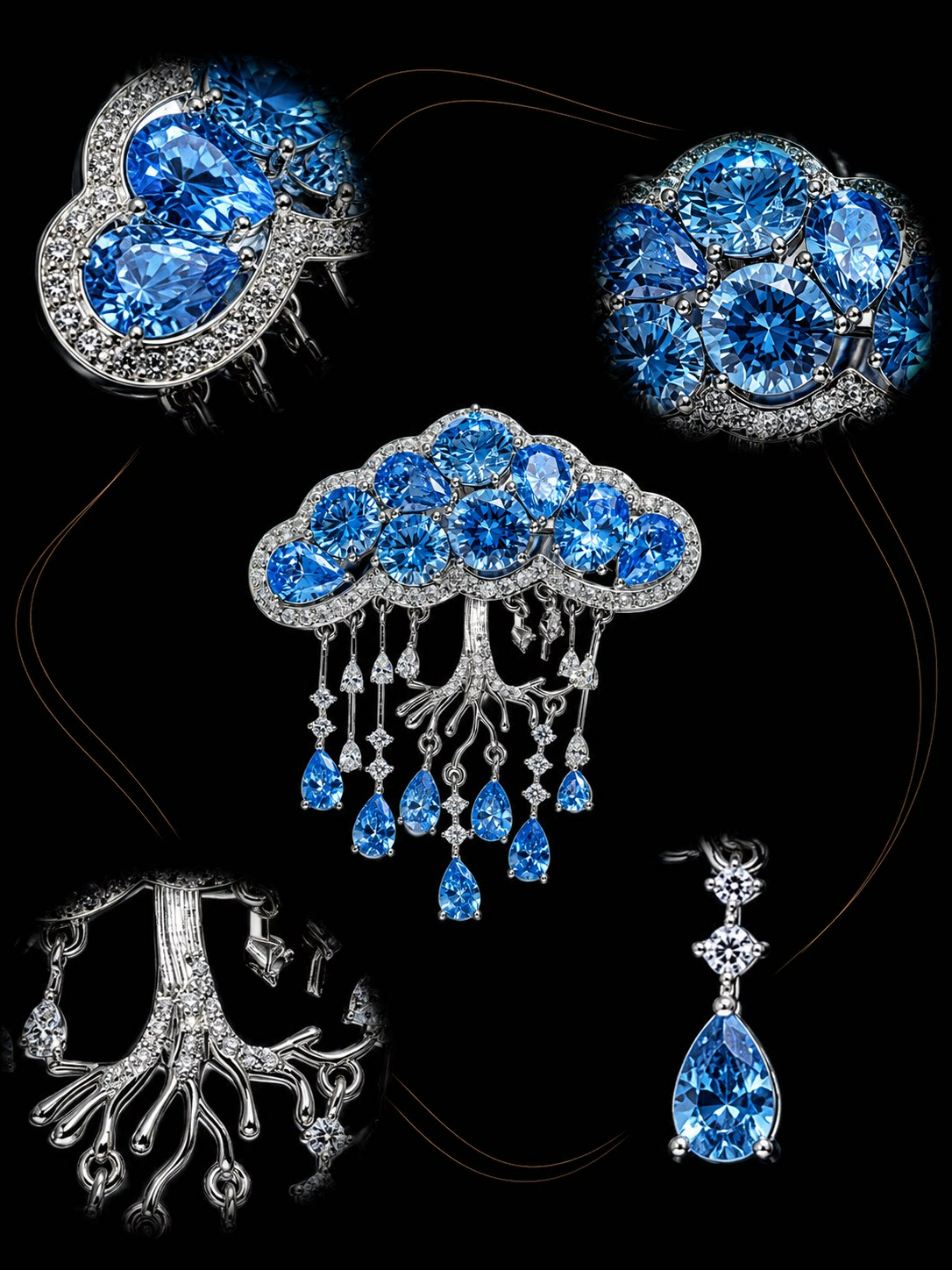 Blue Crystal Rain Cloud Brooch