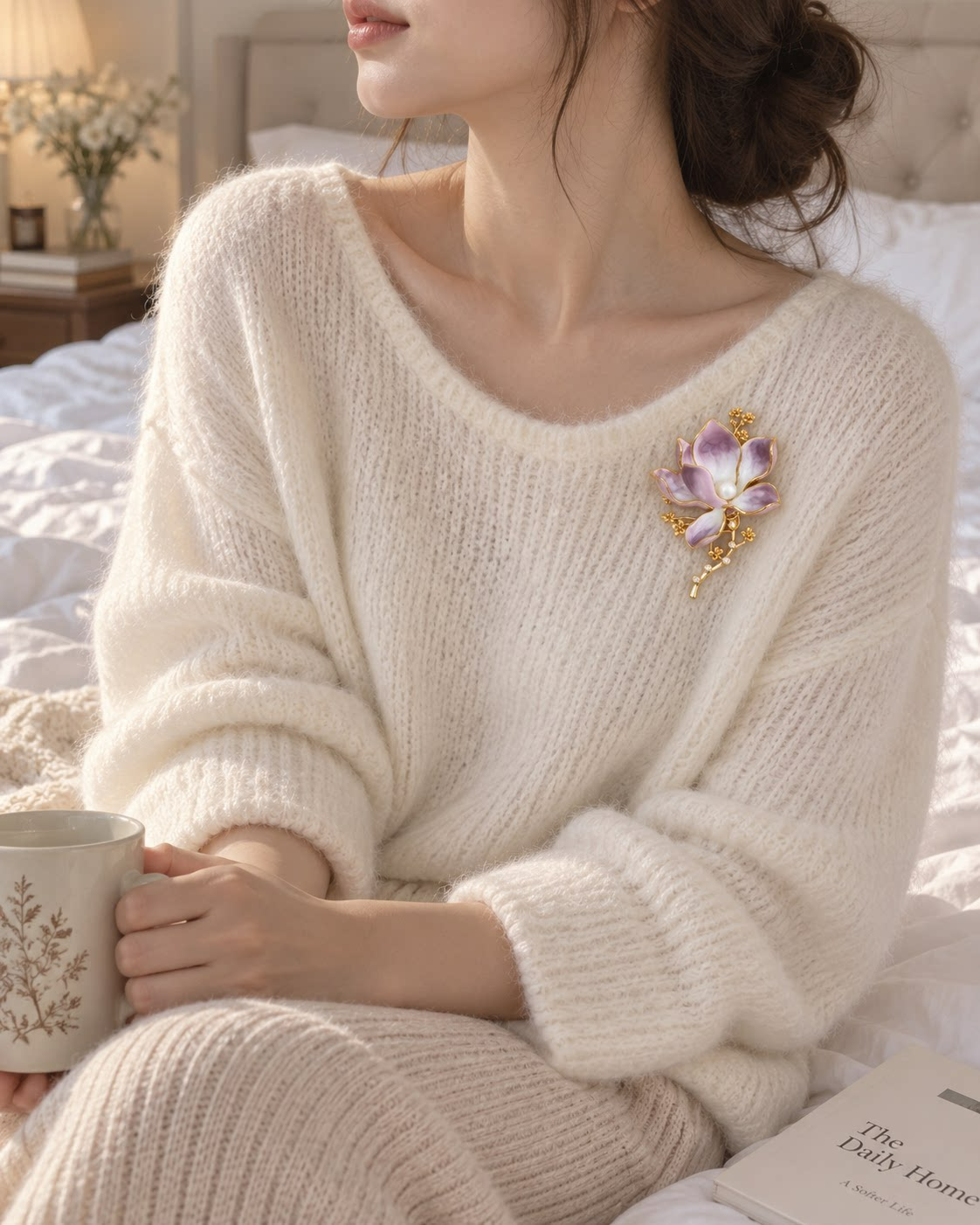 Lilac Magnolia Pearl Brooch