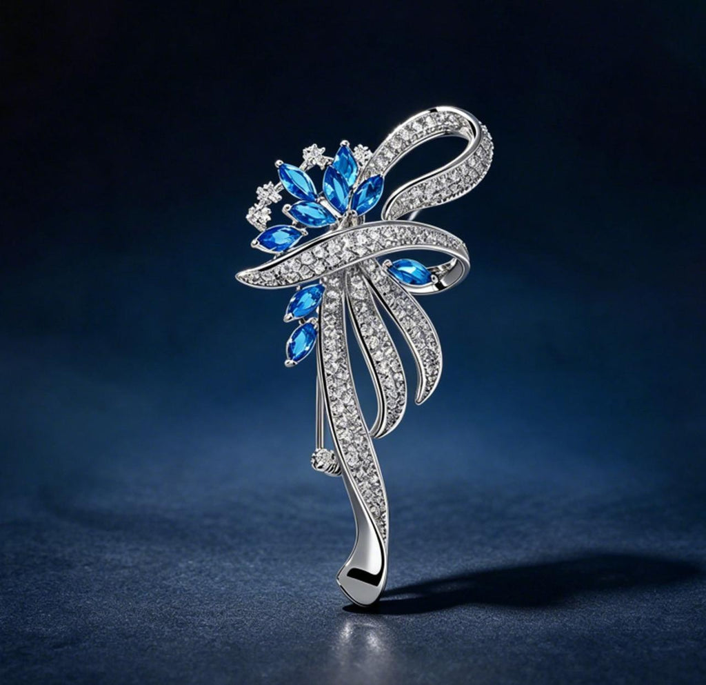 Blue Ribbon Floral Brooch
