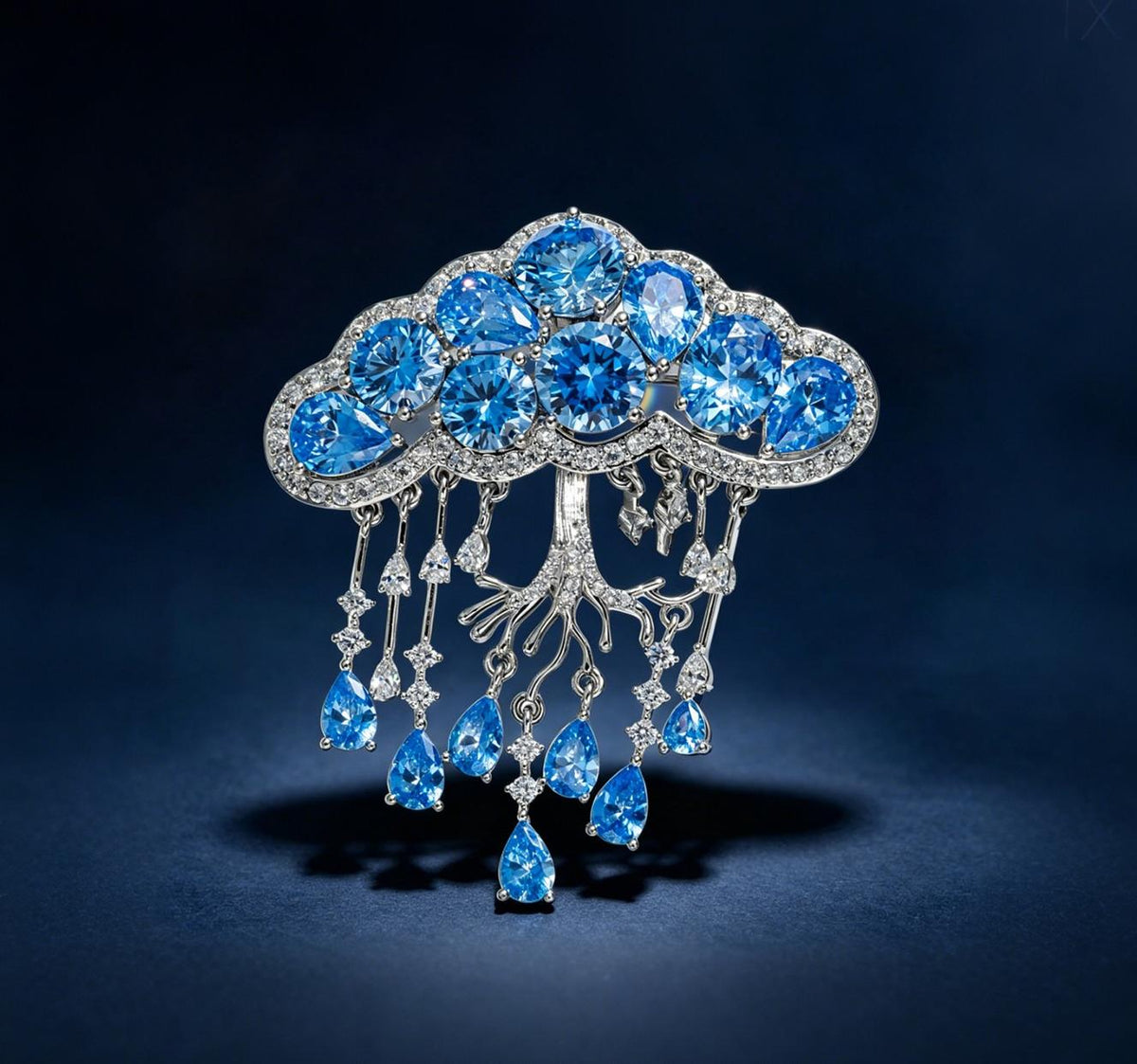 Blue Crystal Rain Cloud Brooch