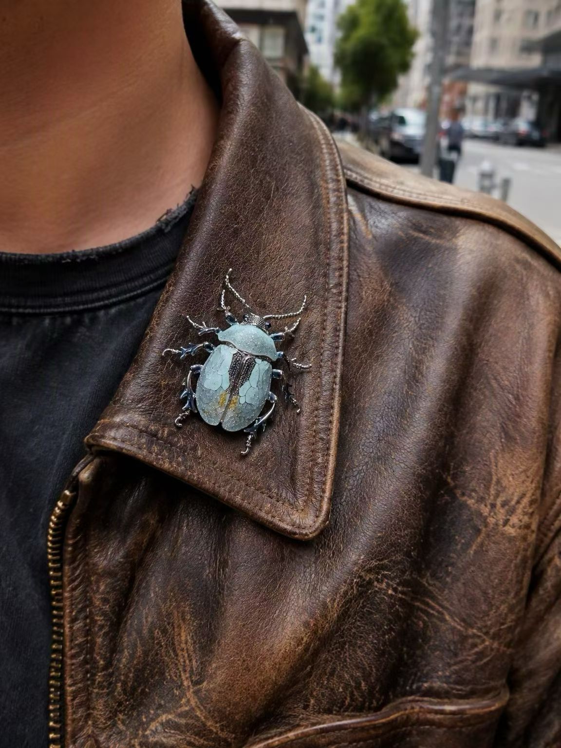 Enamel Beetle Brooch