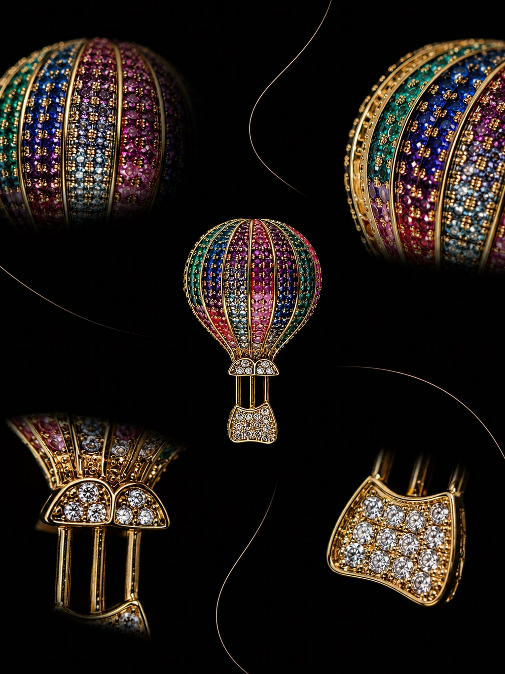 Rainbow Hot Air Balloon Brooch