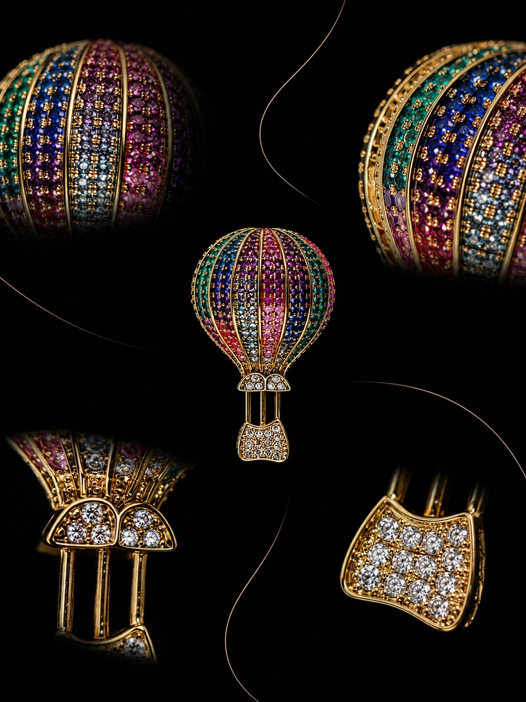 Rainbow Hot Air Balloon Brooch