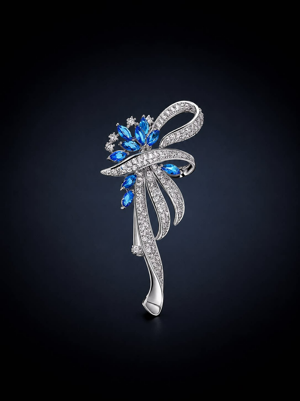 Blue Ribbon Floral Brooch
