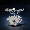 Silver Pavé Crystal Camellia Pearl Brooch