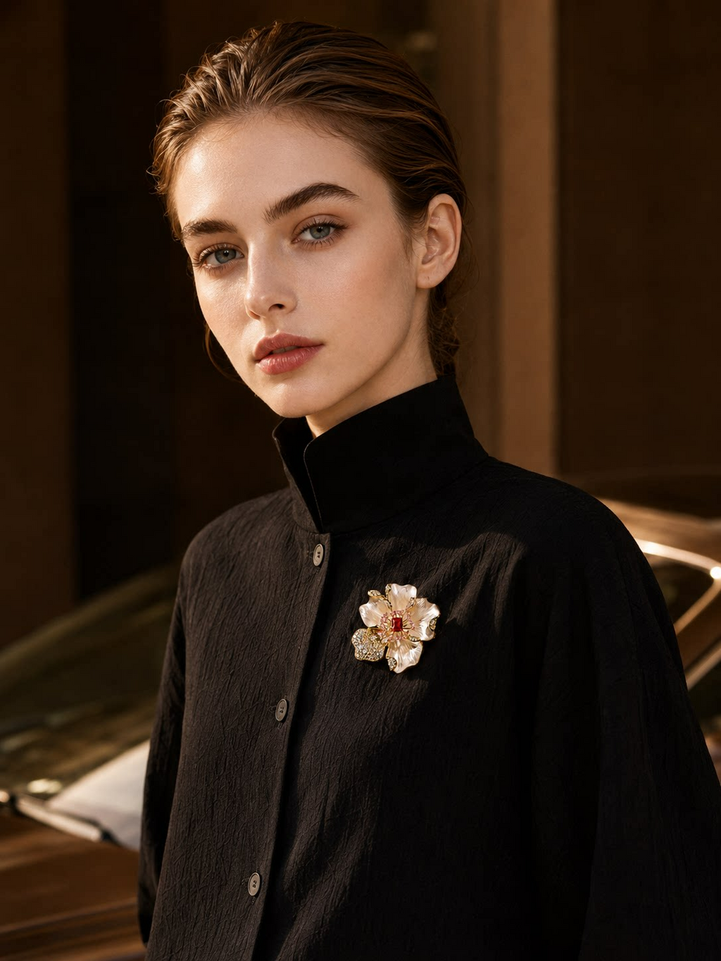 Cream Golden Flower Brooch