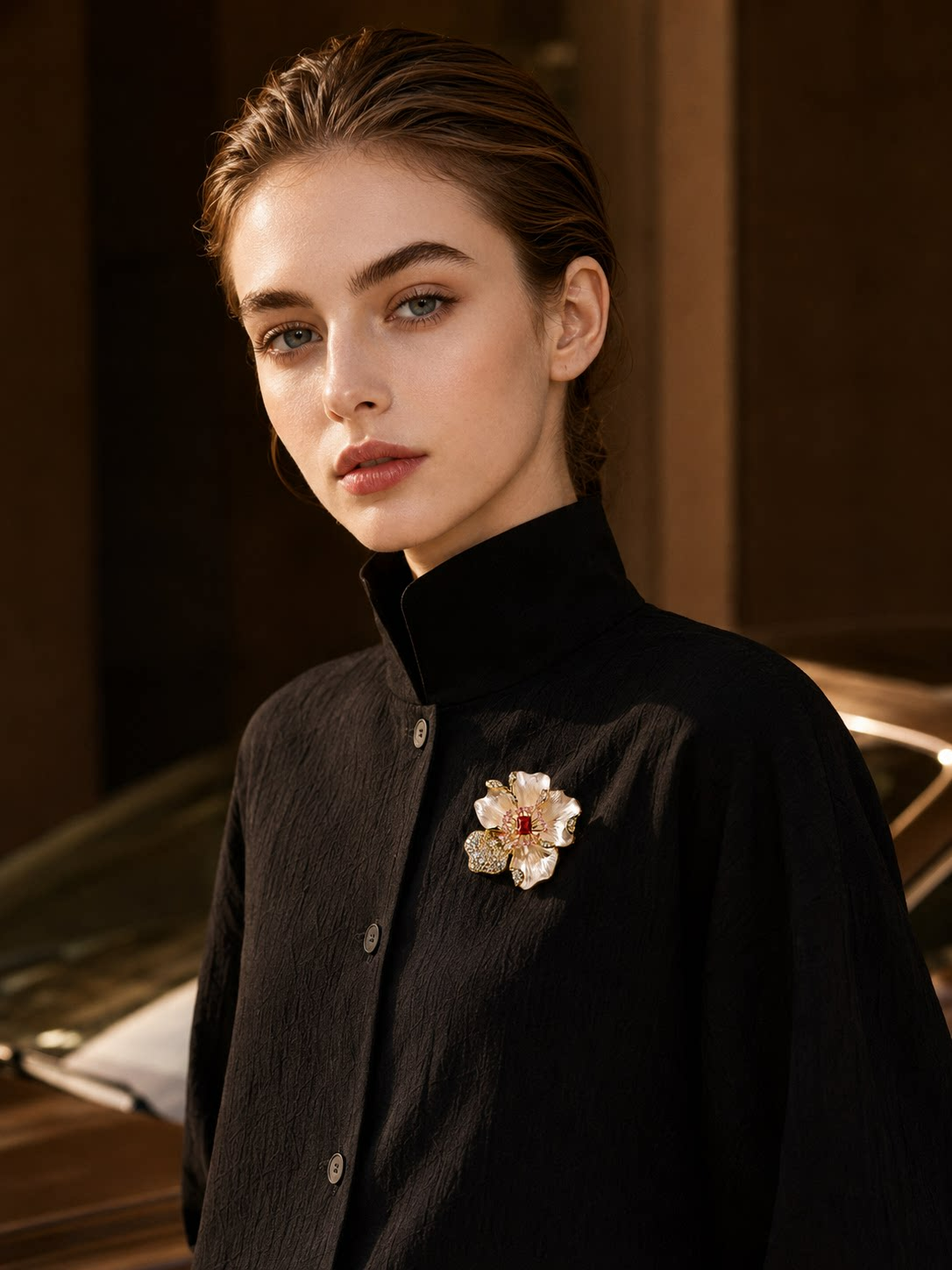 Cream Golden Flower Brooch