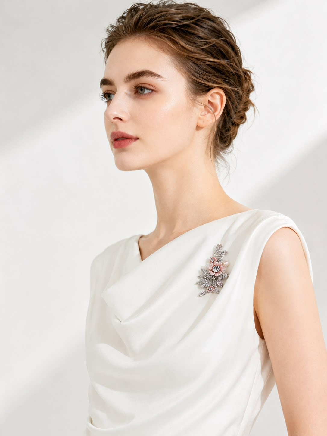 Pink Floral Pearl Branch Brooch