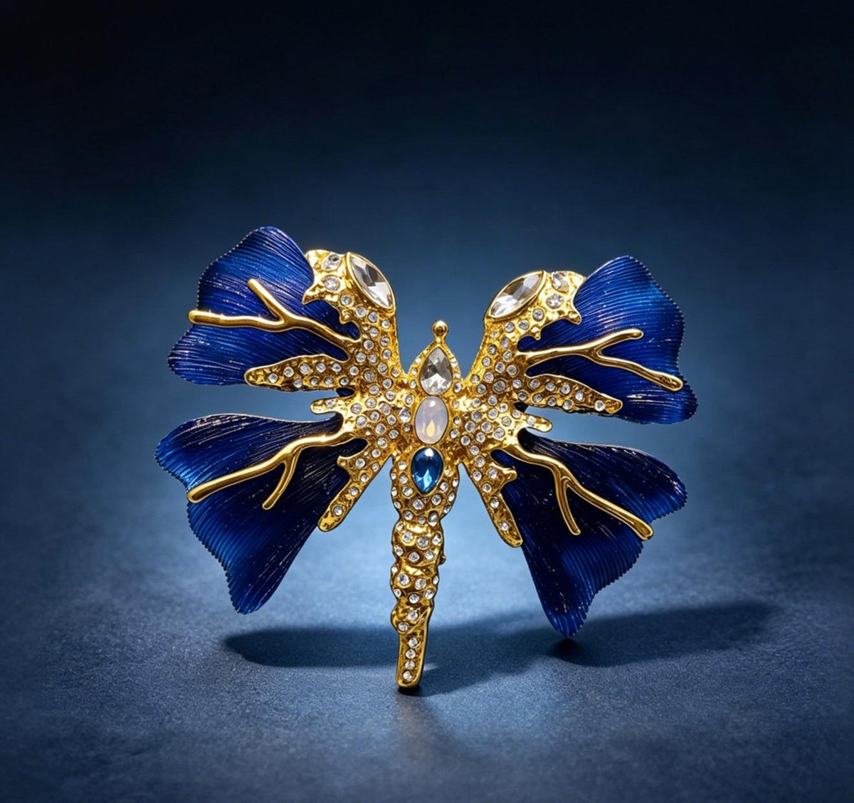 Deep Blue Enamel Butterfly Brooch