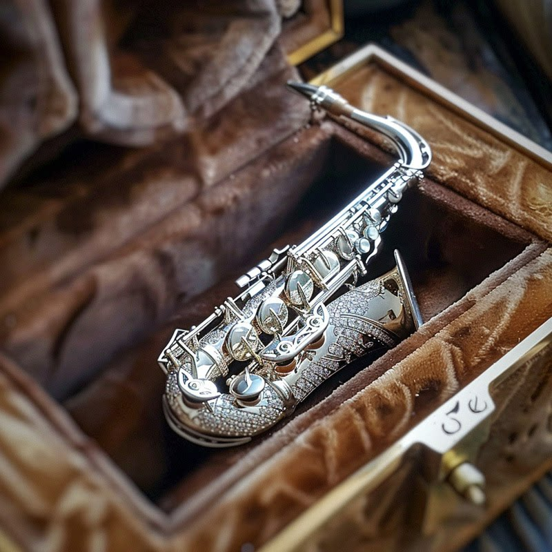 Silver Saxophone Brooch