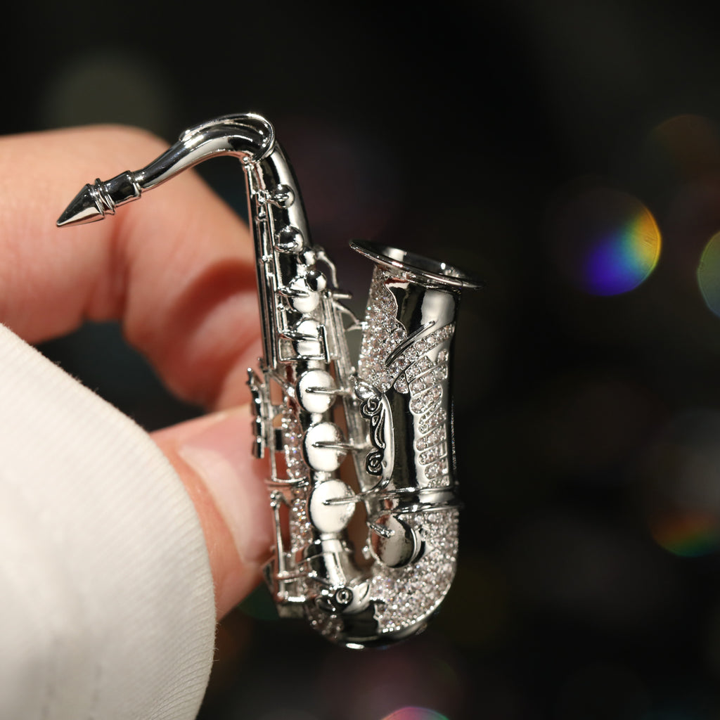 Silver Saxophone Brooch