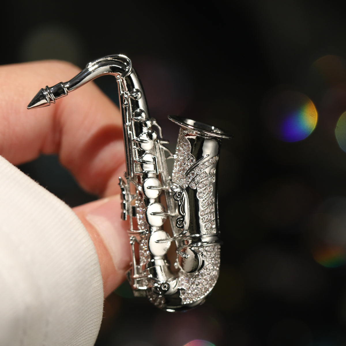 Silver Saxophone Brooch