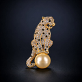 Golden Leopard Pearl Brooch