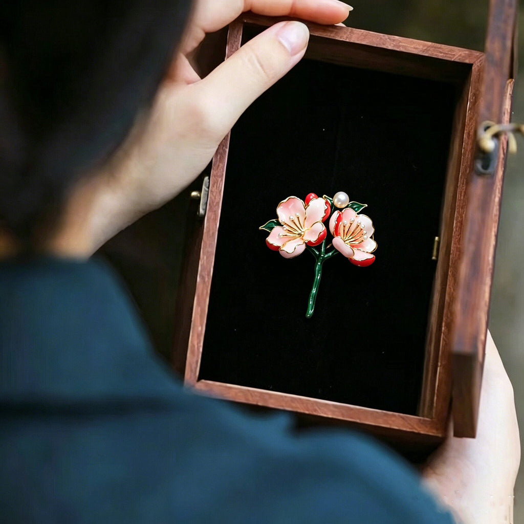 Pink Peach Blossom Pearl Brooch