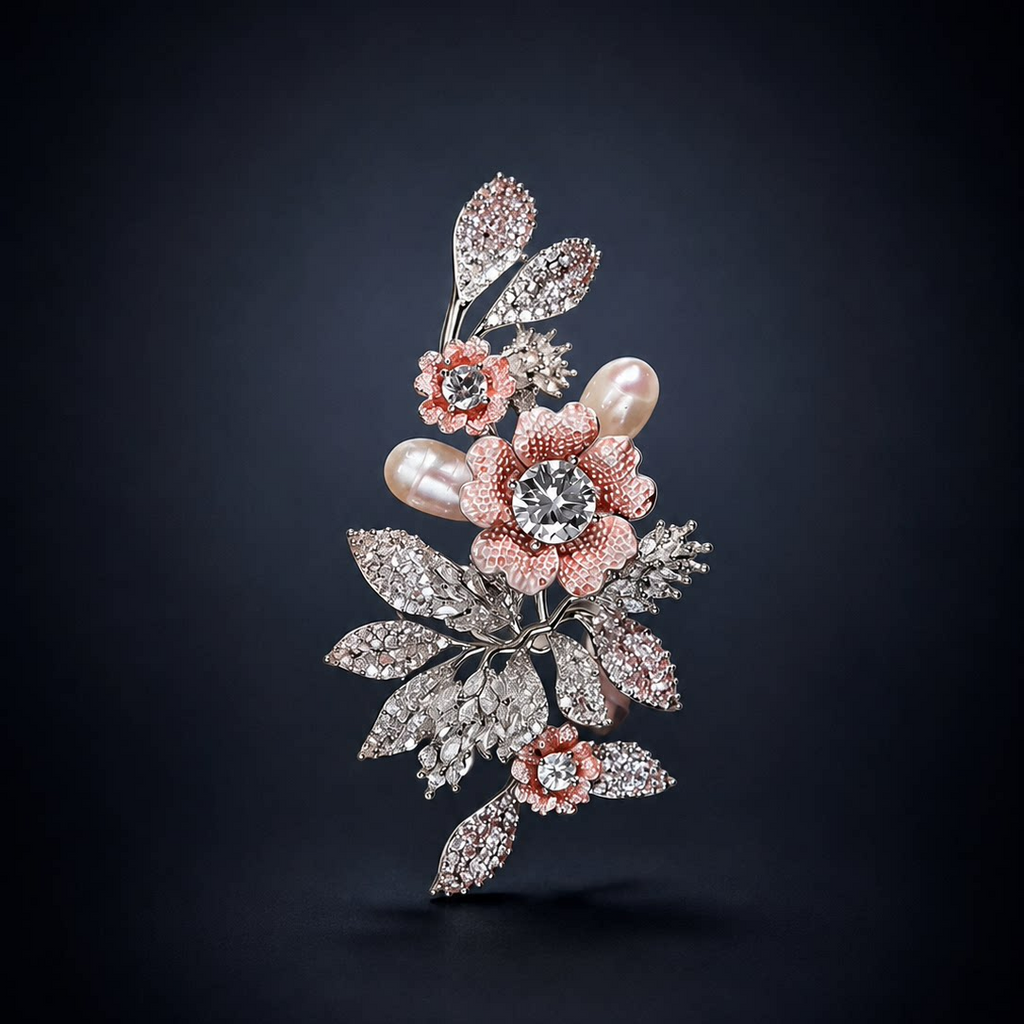 Pink Floral Pearl Branch Brooch