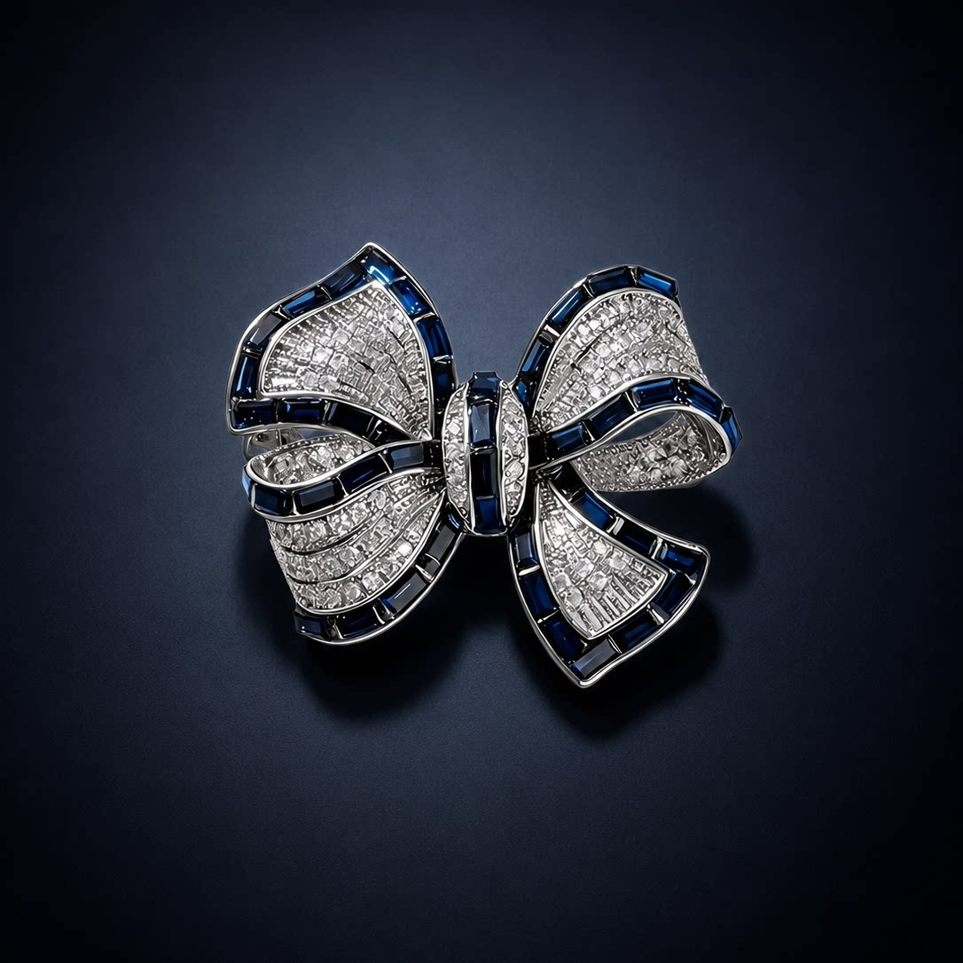 Sapphire Blue Bow Brooch