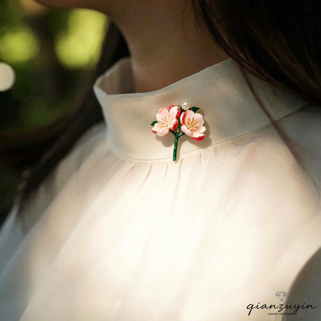Pink Peach Blossom Pearl Brooch