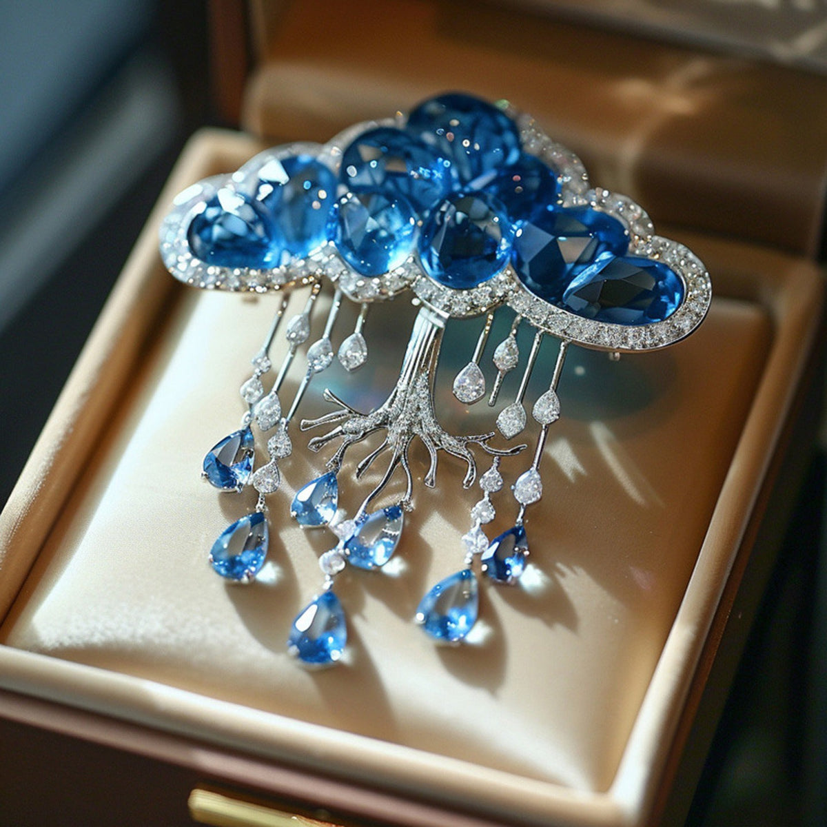 Blue Crystal Rain Cloud Brooch