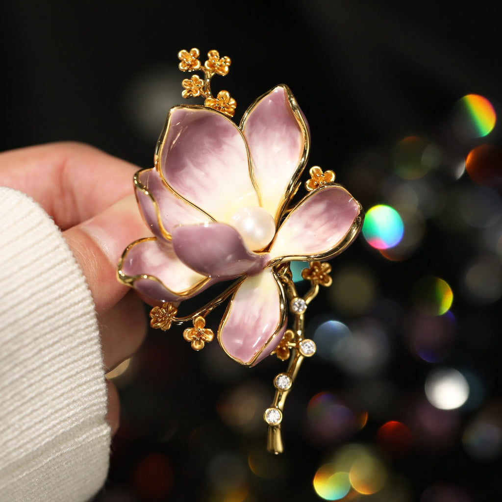 Lilac Magnolia Pearl Brooch