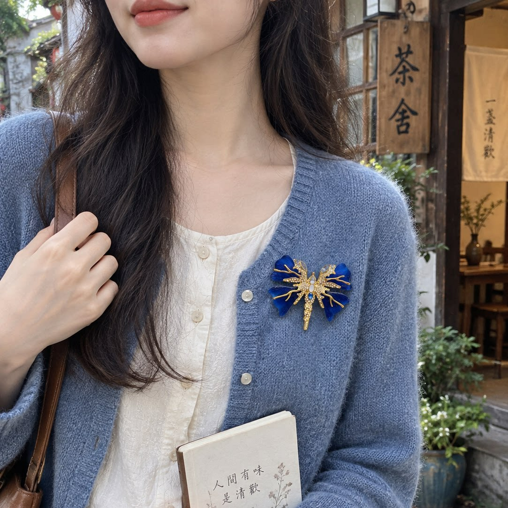 Deep Blue Enamel Butterfly Brooch