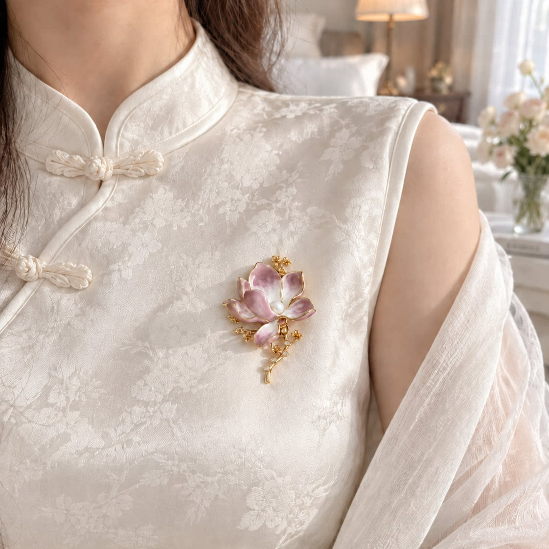 Lilac Magnolia Pearl Brooch