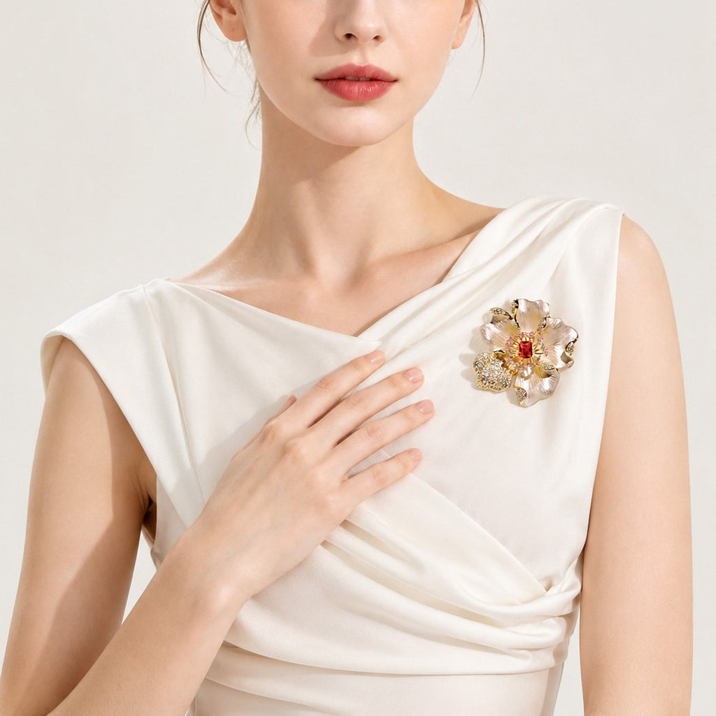 Cream Golden Flower Brooch