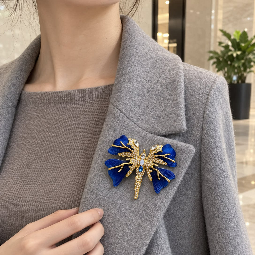Deep Blue Enamel Butterfly Brooch