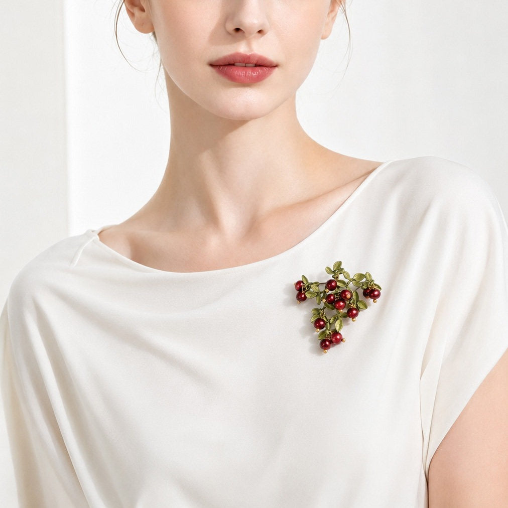 Cranberry Branch Brooch