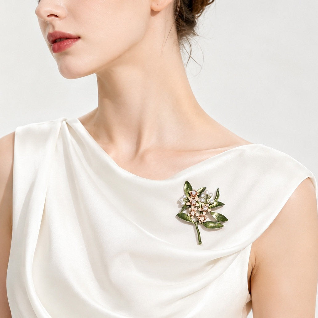 Orange Blossom Pearl Branch Brooch