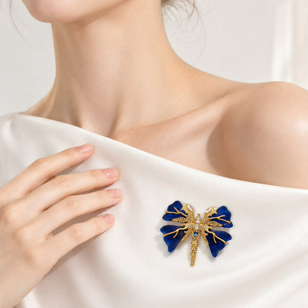 Deep Blue Enamel Butterfly Brooch
