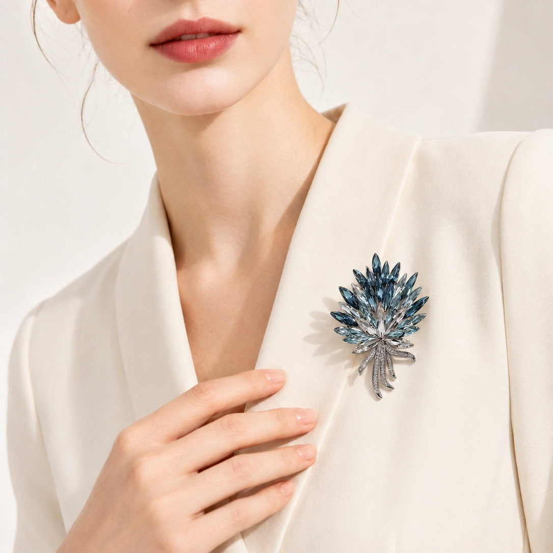Blue Ombre Crystal Firework Brooch