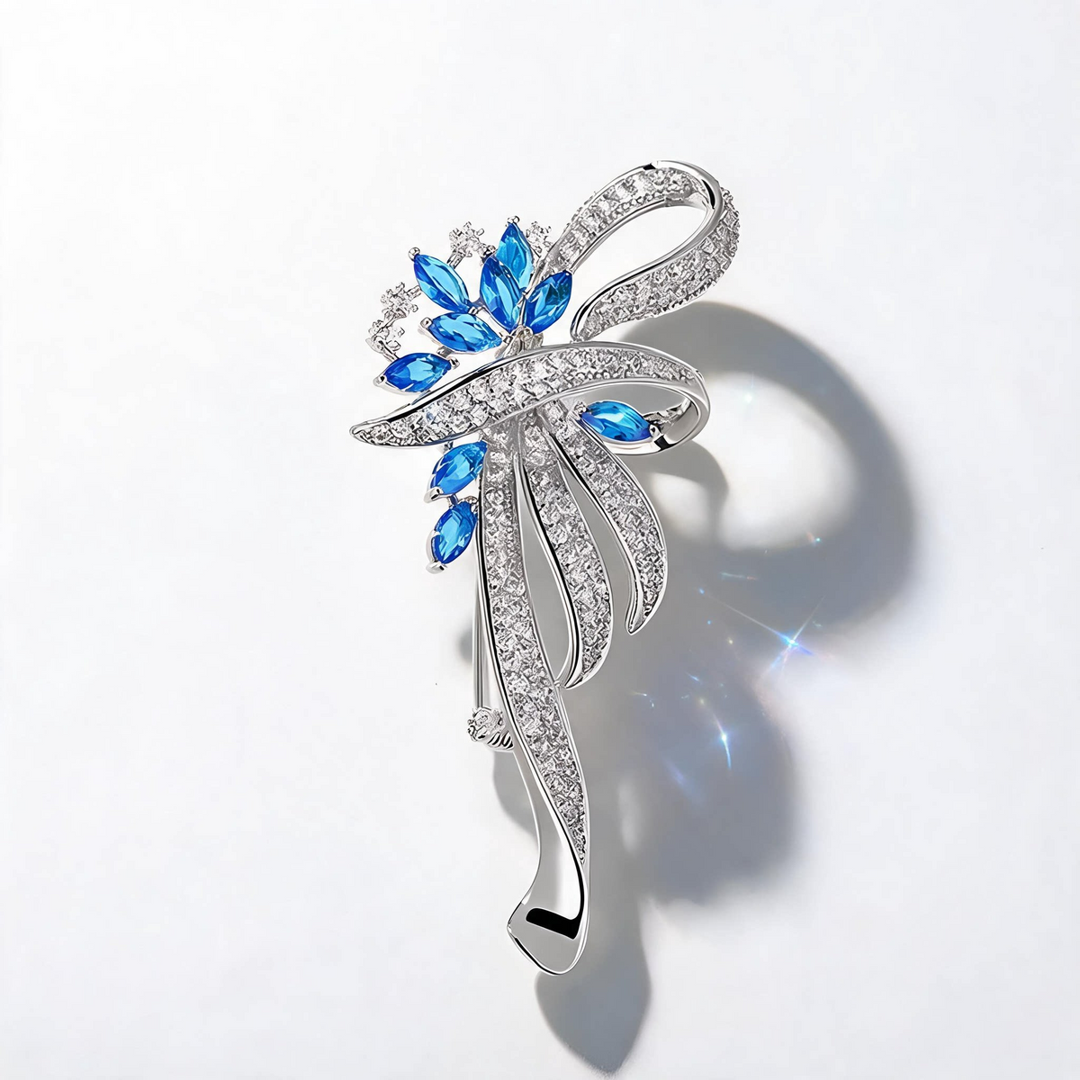Blue Ribbon Floral Brooch