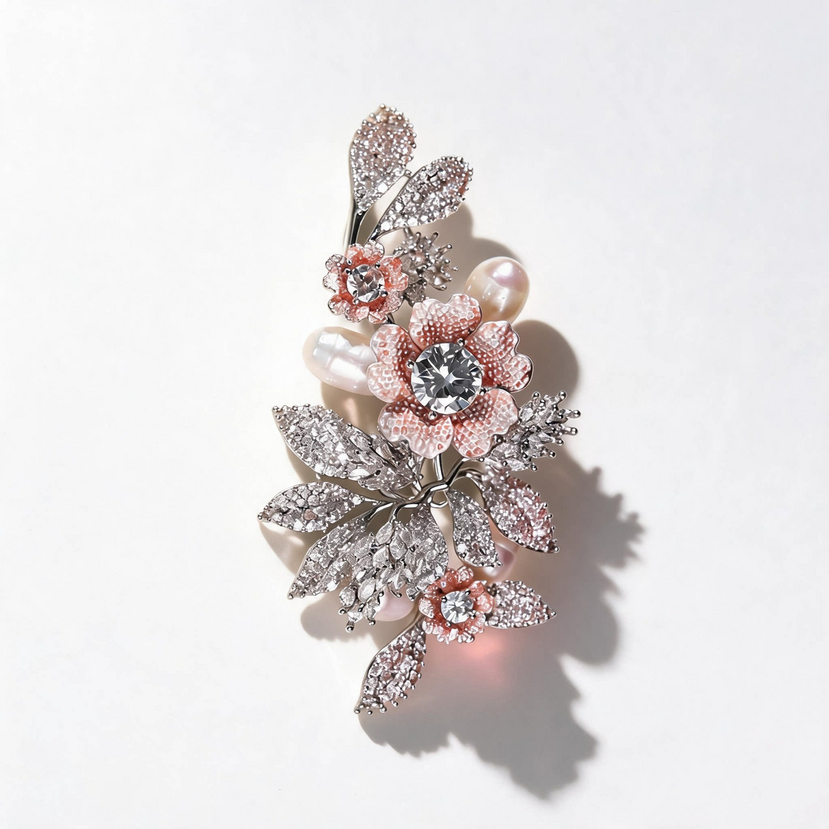 Pink Floral Pearl Branch Brooch