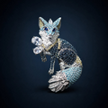 Blue Crystal Fox Brooch