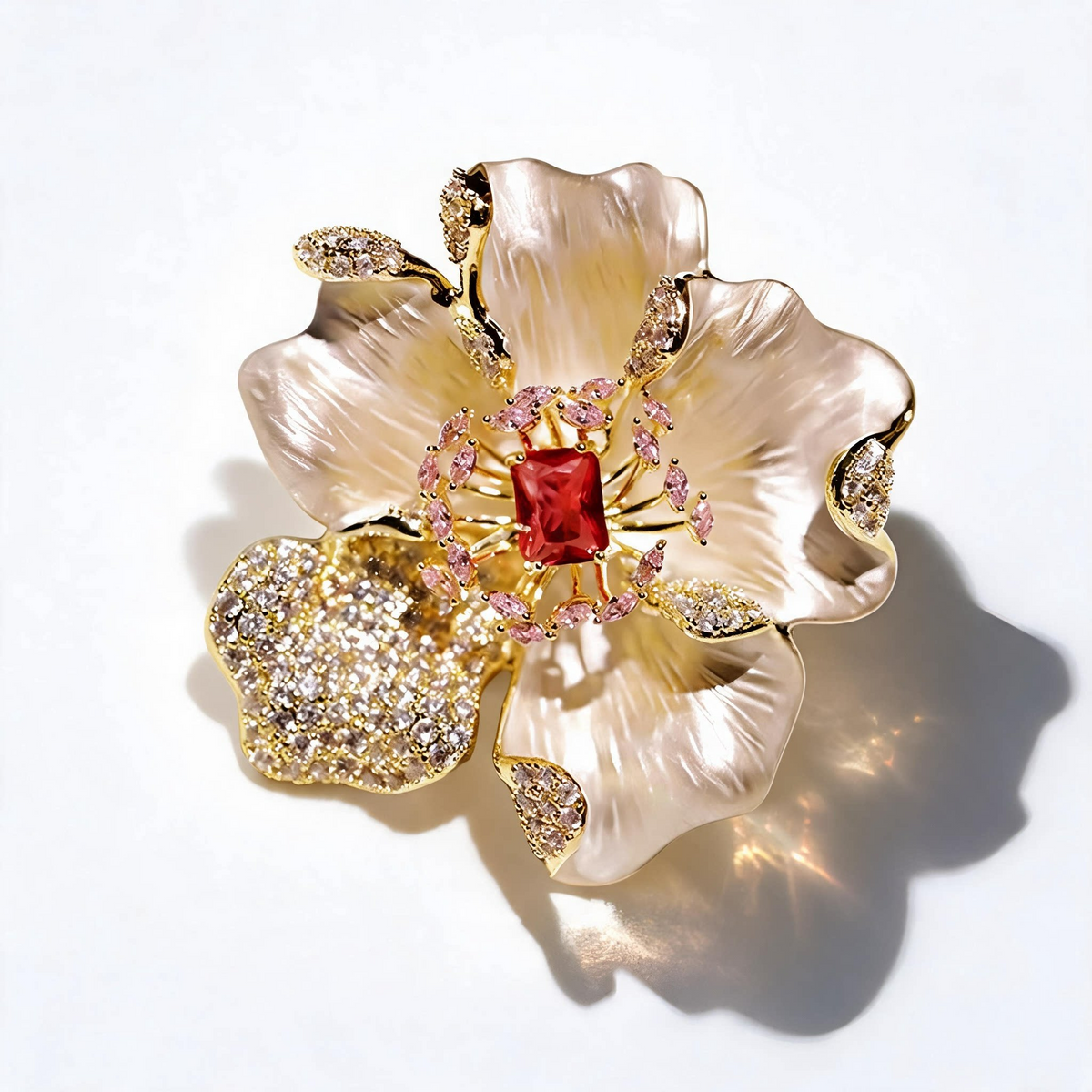 Cream Golden Flower Brooch