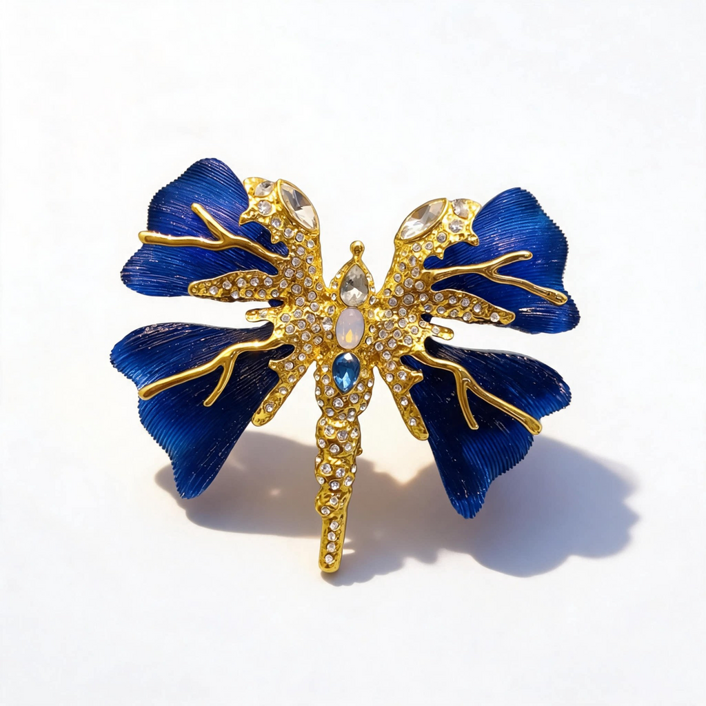 Deep Blue Enamel Butterfly Brooch