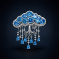 Blue Crystal Rain Cloud Brooch